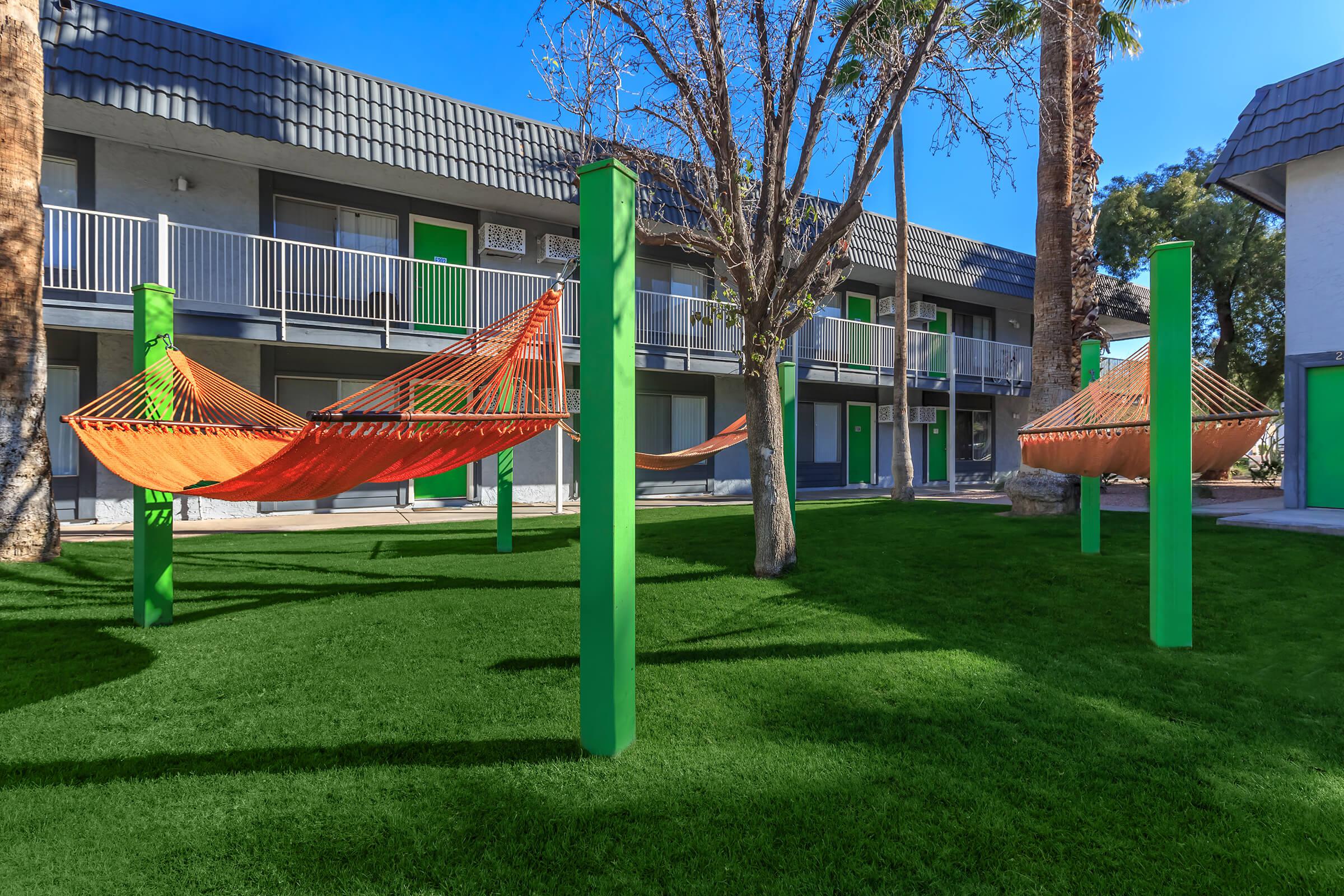Lounging hammocks in the courtyard of Studio 710.