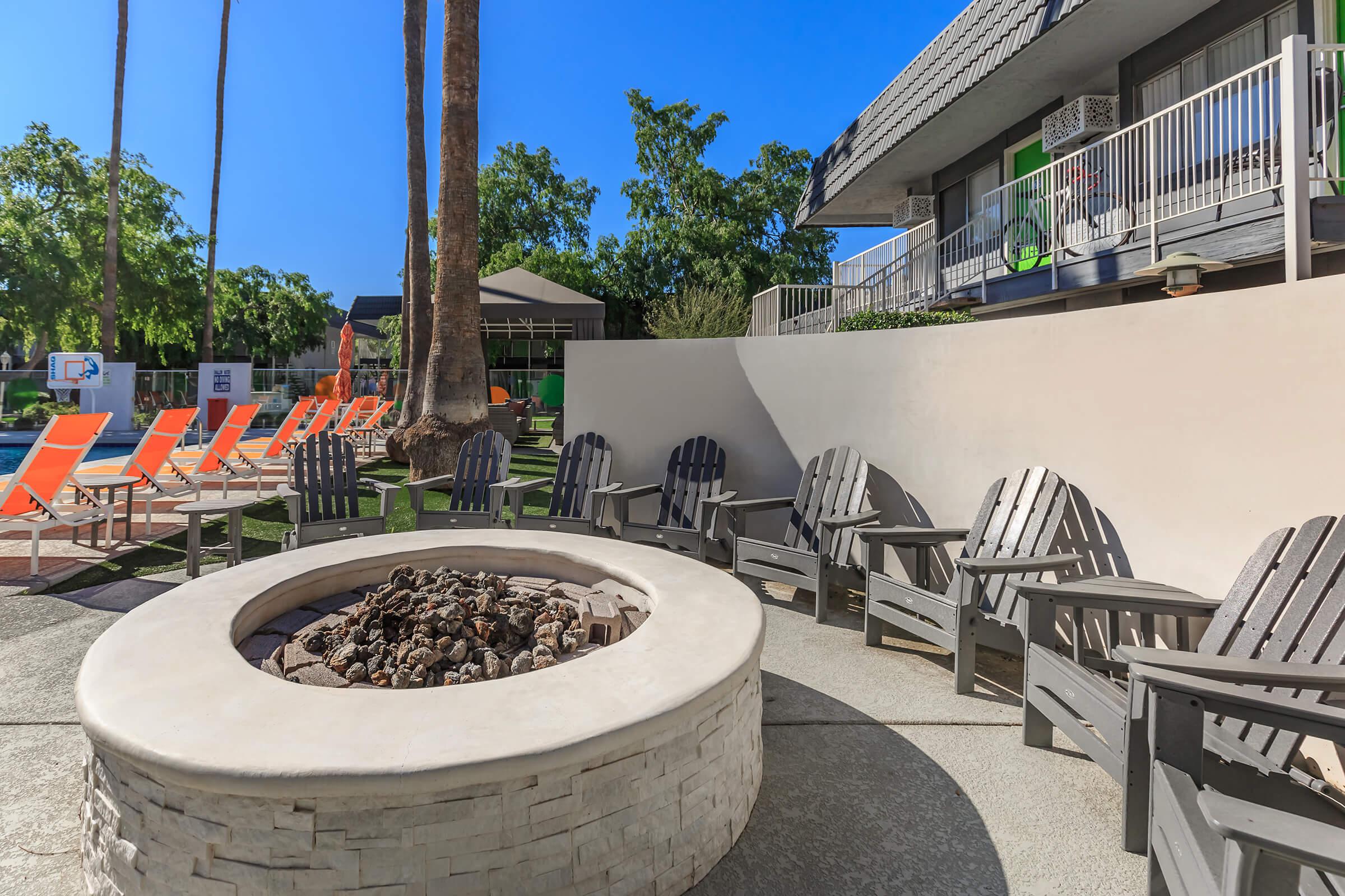 This is lounge seating around a firepit at Studio 710.