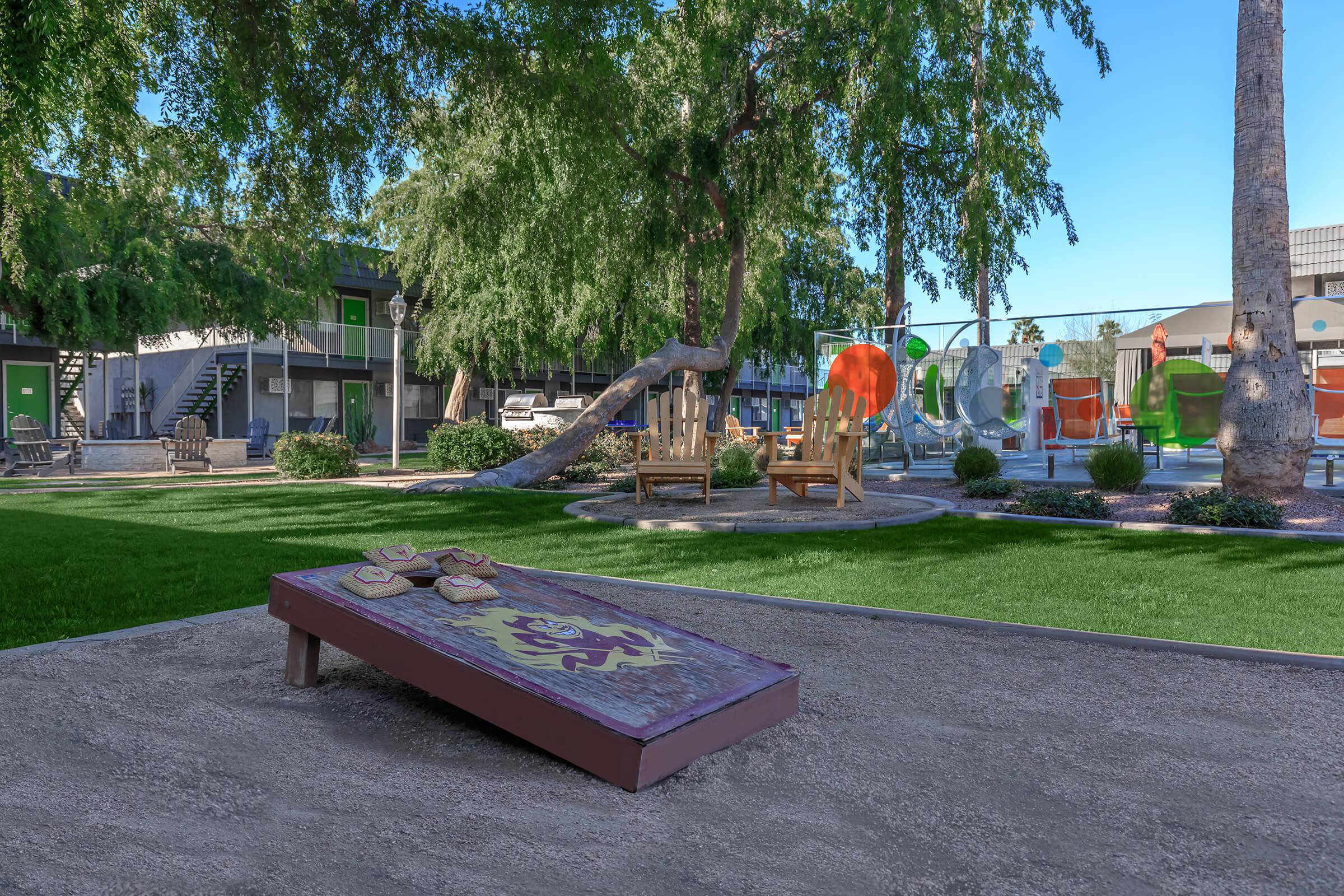 This is the community cornhole court at Studio 710.