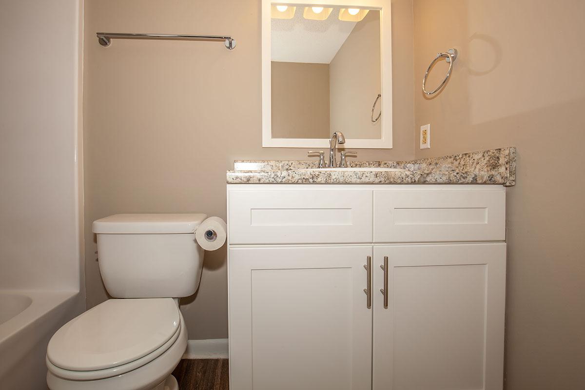 Contemporary bath fixtures at The Bradford Deluxe at Laurel Ridge Apartments in Chattanooga, TN
