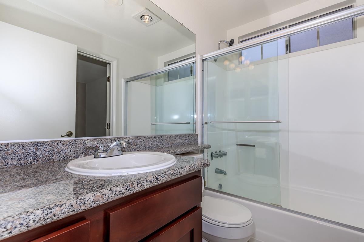 a double sink and large mirror