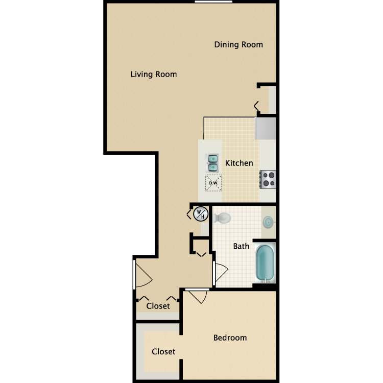 Floor plan image of 1 Bed 1 Bath A