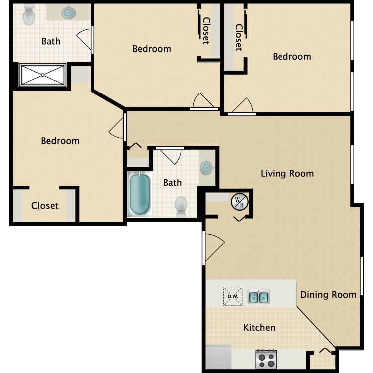 Floor plan image of 3 Bed 2 Bath A