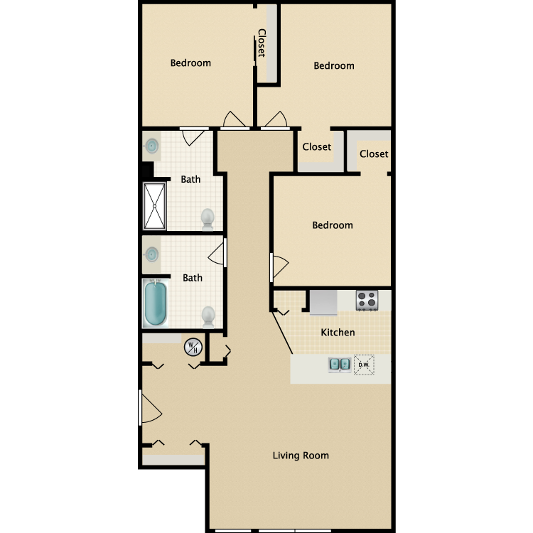 Floor plan image of 3 Bed 2 Bath B