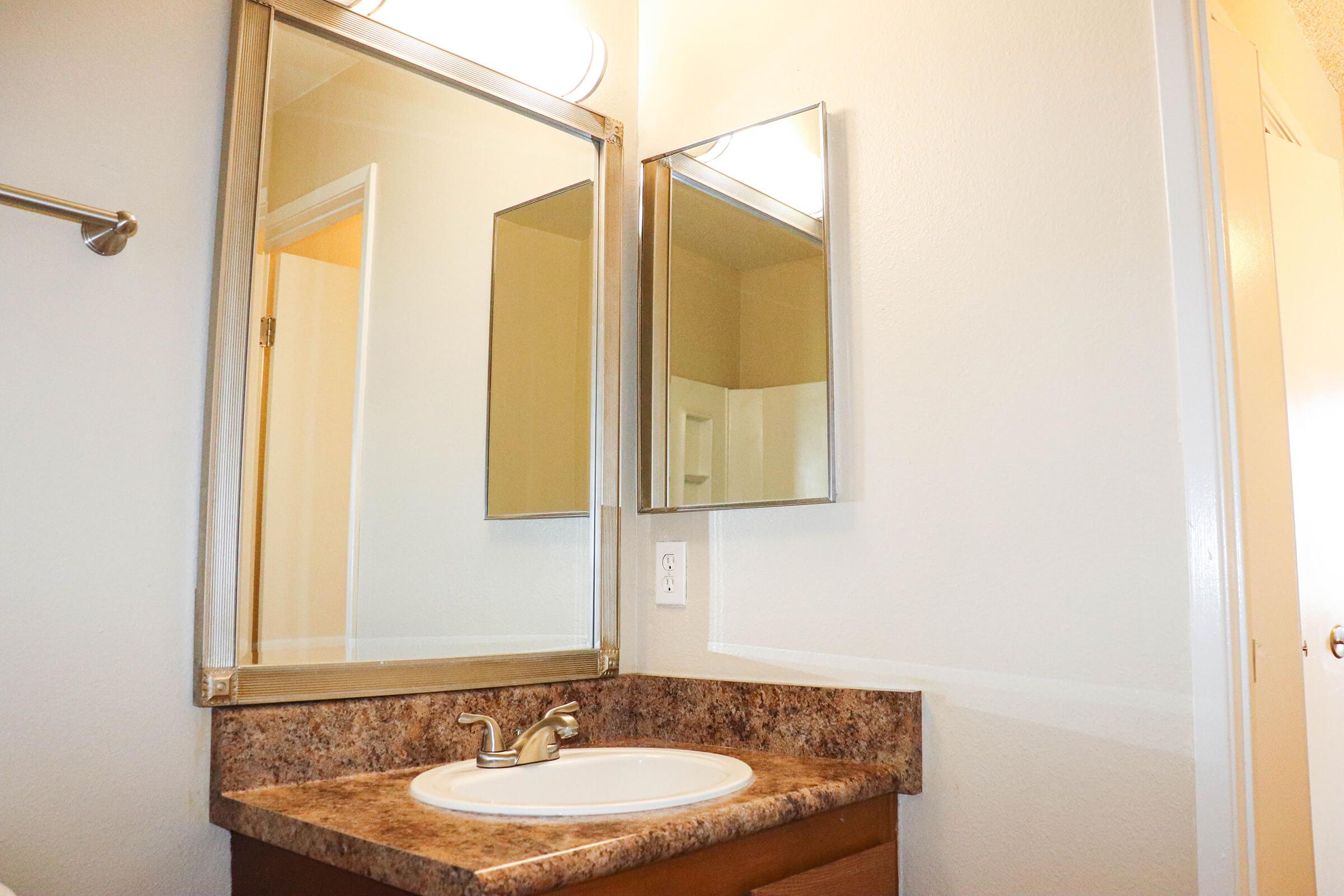 a shower that has a sink and a mirror