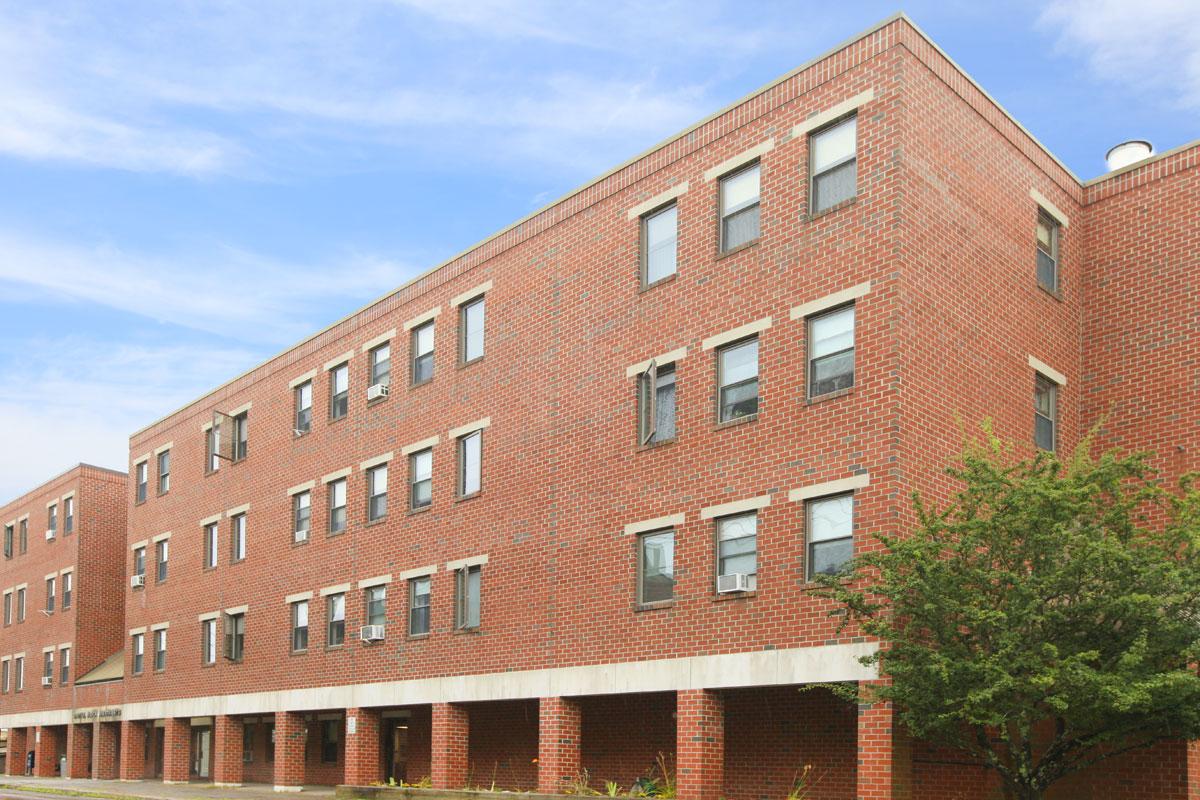 a tall red brick building