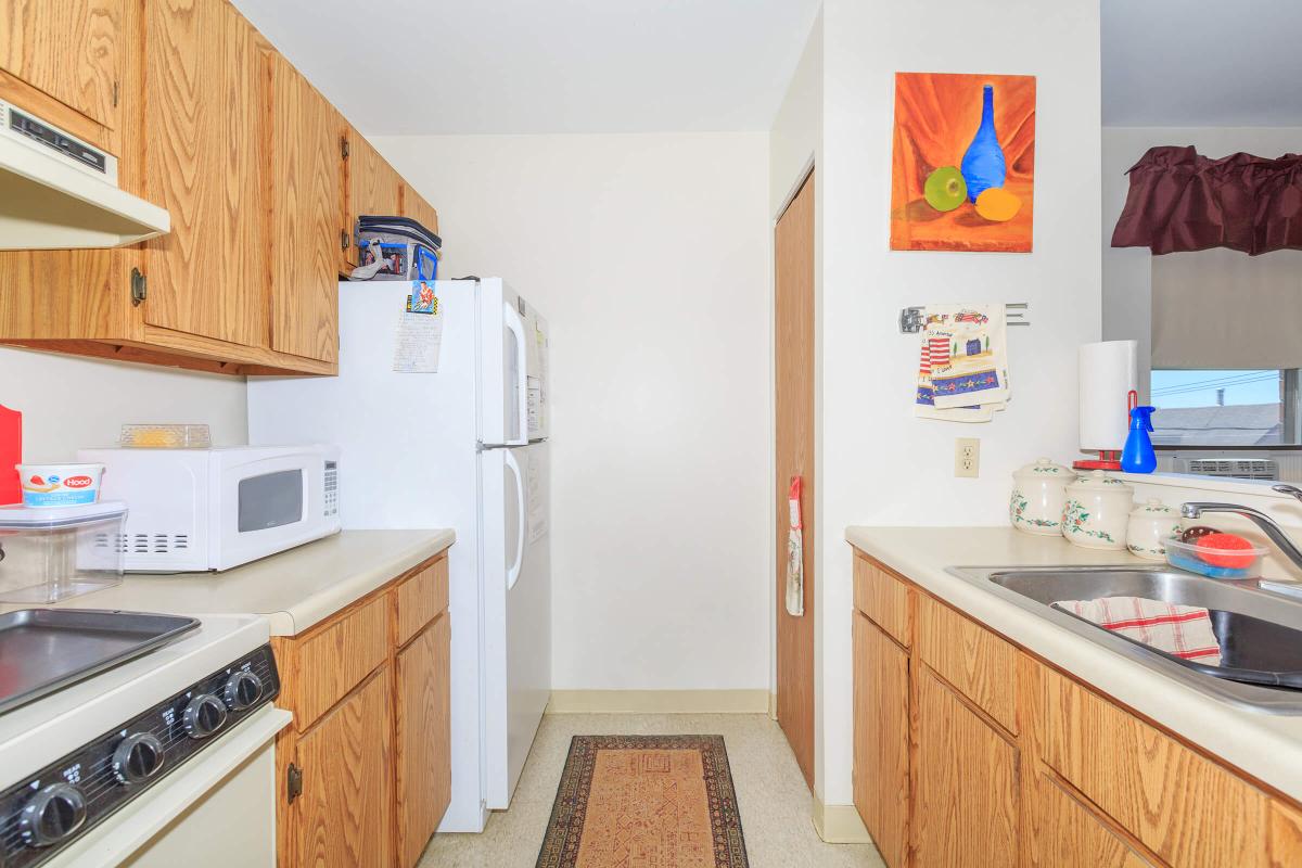 a kitchen with a stove sink and refrigerator