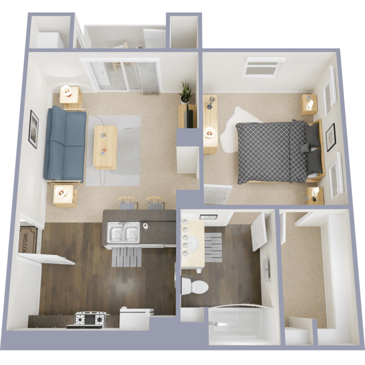 Plan 1, a 1 bedroom 1 bathroom floor plan.