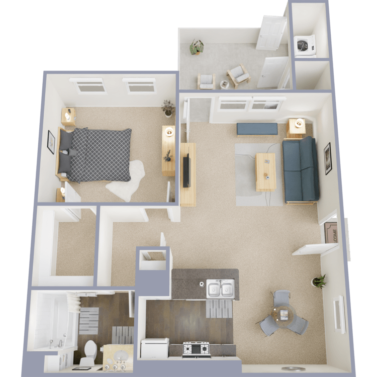 Plan 2, a 1 bedroom 1 bathroom floor plan.