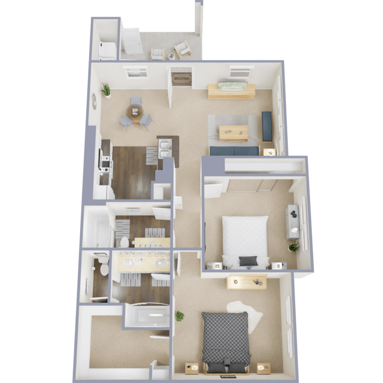 Plan 3, a 2 bedroom 2 bathroom floor plan.