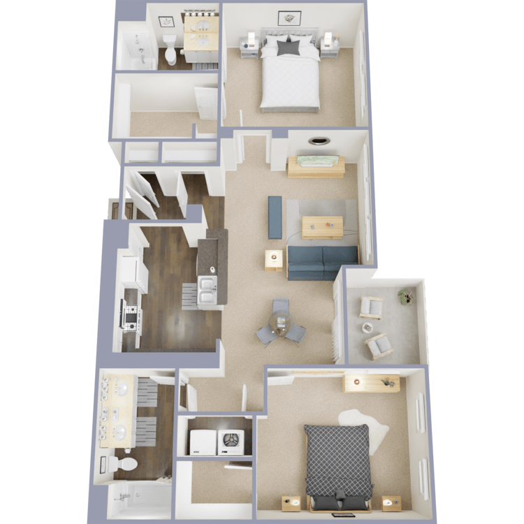 Plan 4, a 2 bedroom 2 bathroom floor plan.