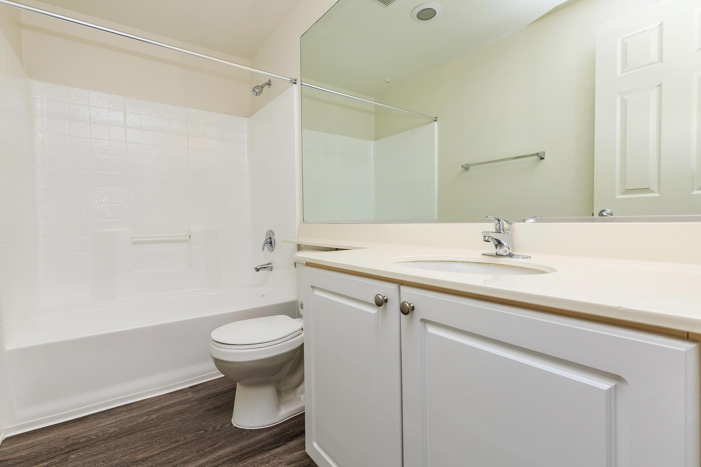 Plenty of counter space in bathroom at Laurel Terrace Apartment Homes