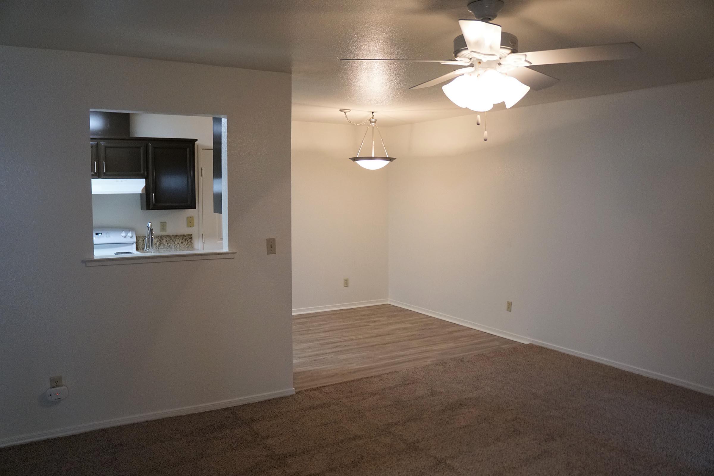 a bedroom with a large mirror