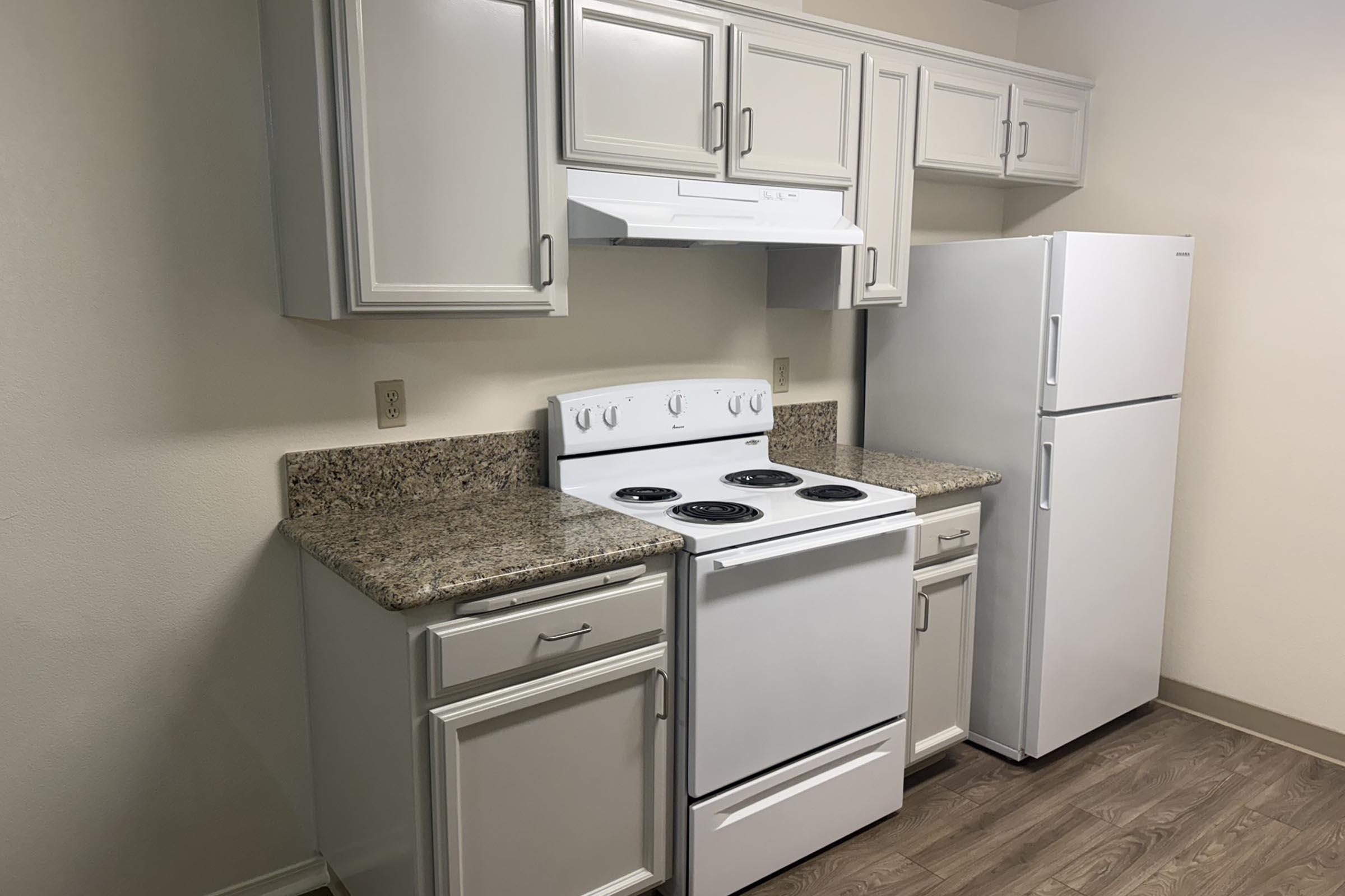 a kitchen with a stove sink and refrigerator