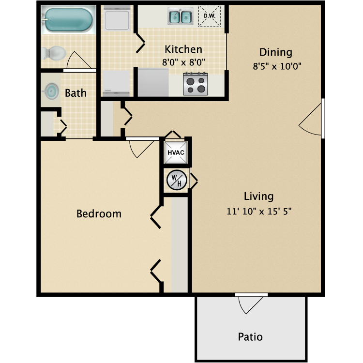 Floor plan image of 1 Bed 1 Bath