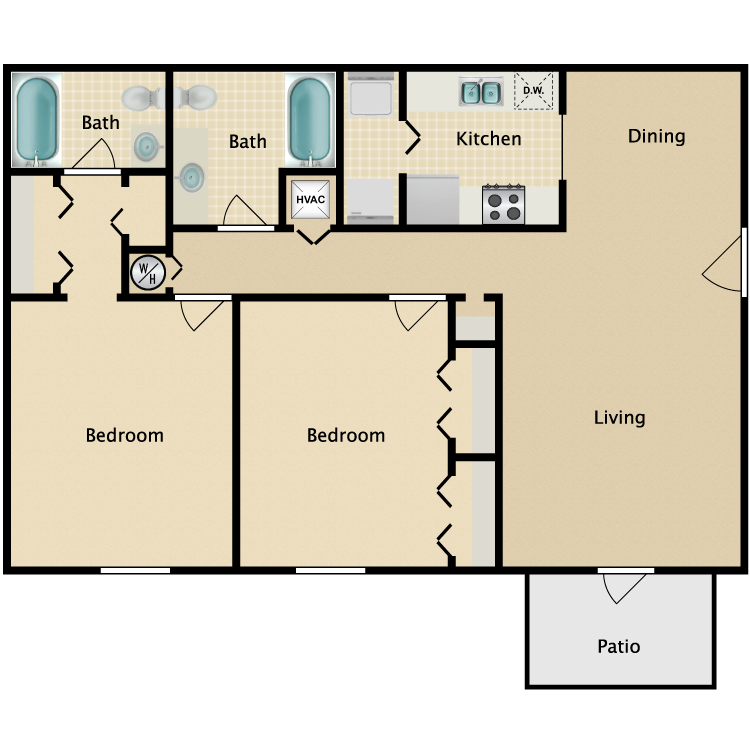 Floor plan image of 2 Bed 2 Bath