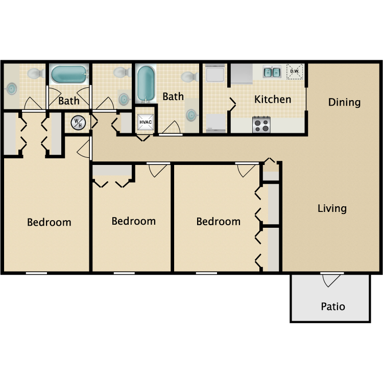 Floor plan image of 3 Bed 2.5 Bath