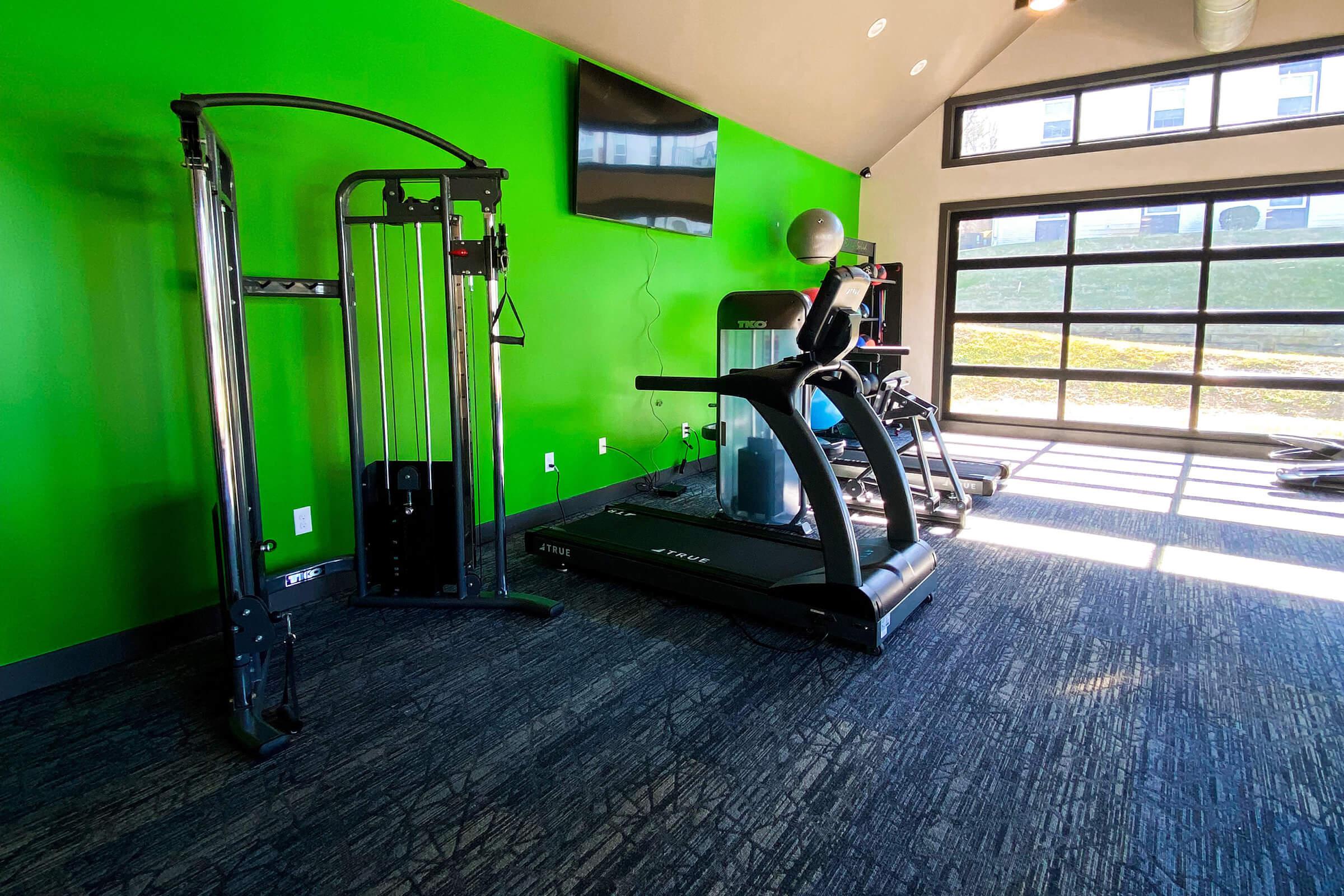 Gym with treadmill and television