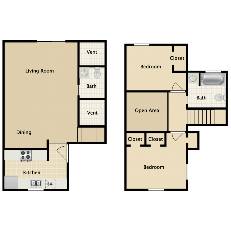 Floor plan image of 2 Bed 1.5 Bath