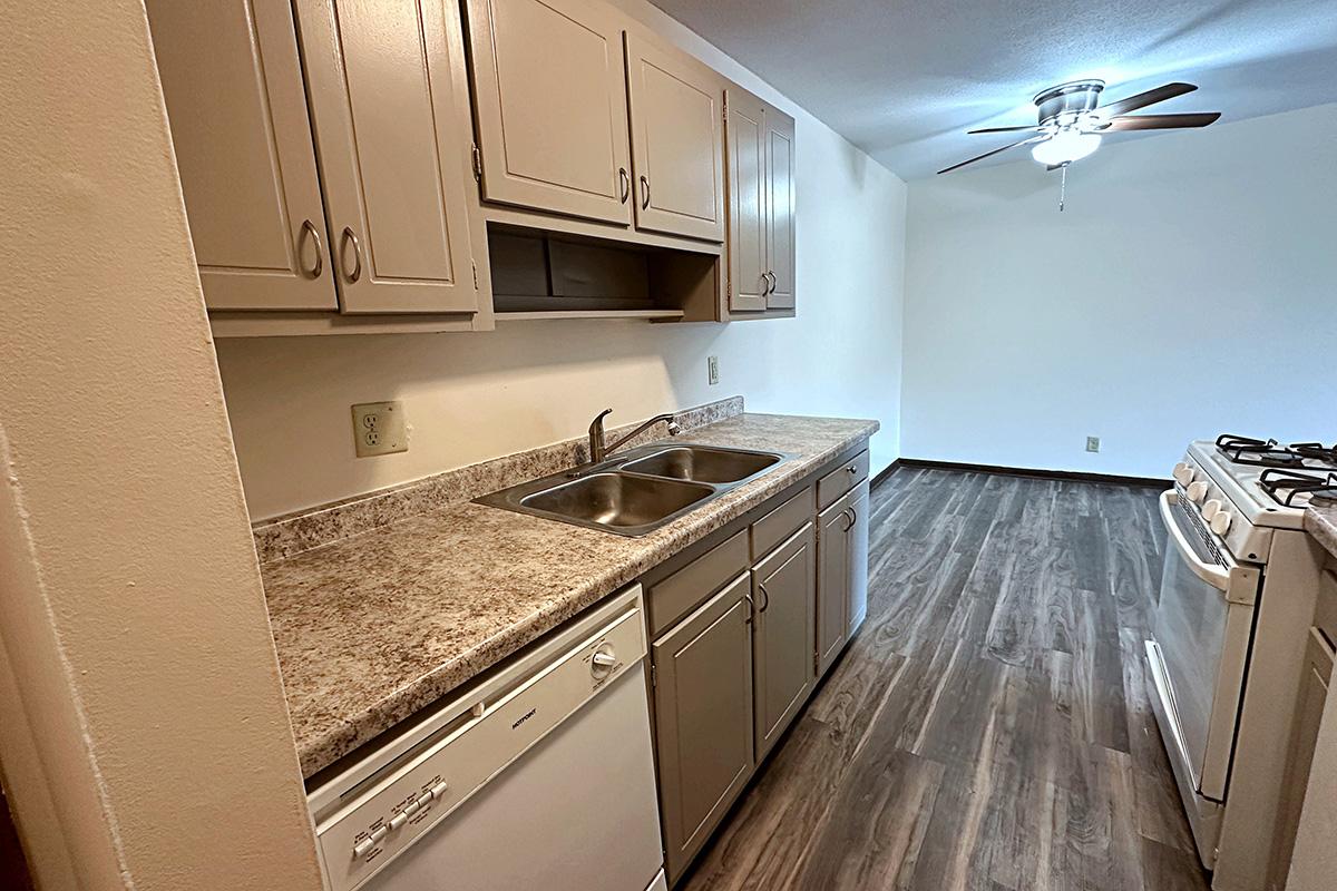 a kitchen with a stove and a sink