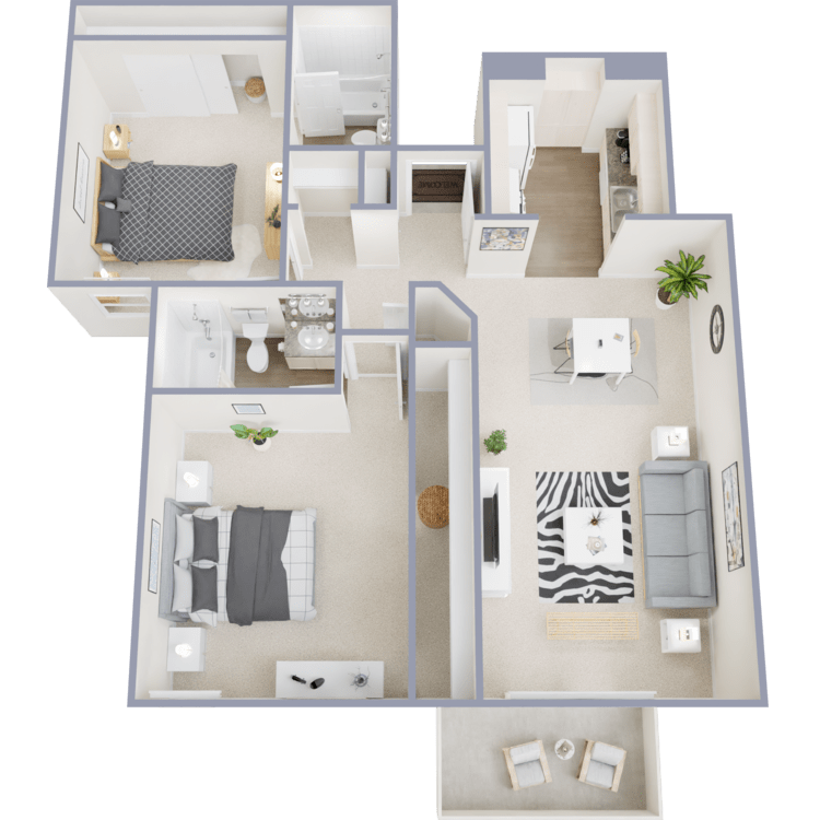 Plan 4, a 2 bedroom 2 bathroom floor plan.