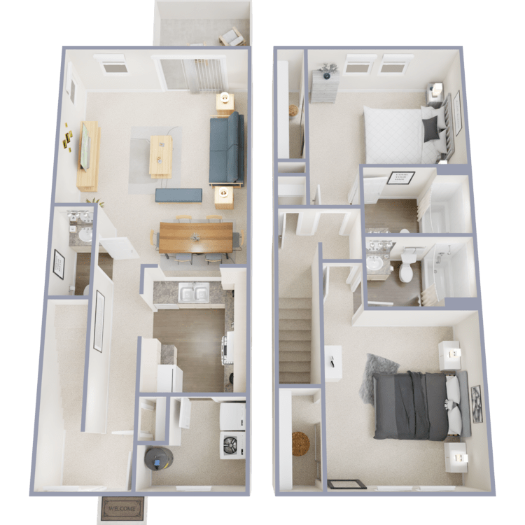 Plan 5, a 2 bedroom 2.5 bathroom floor plan.