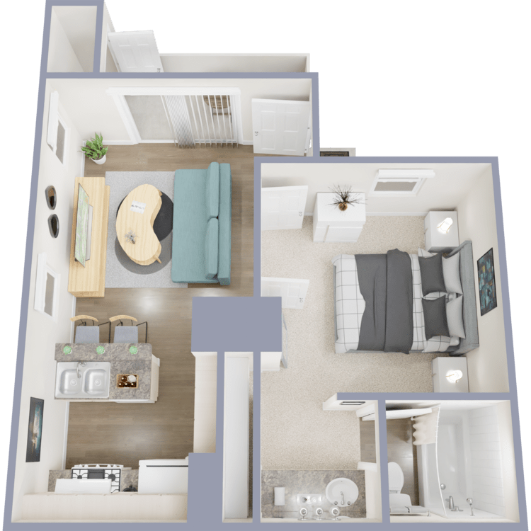 Plan 1, a 1 bedroom 1 bathroom floor plan.