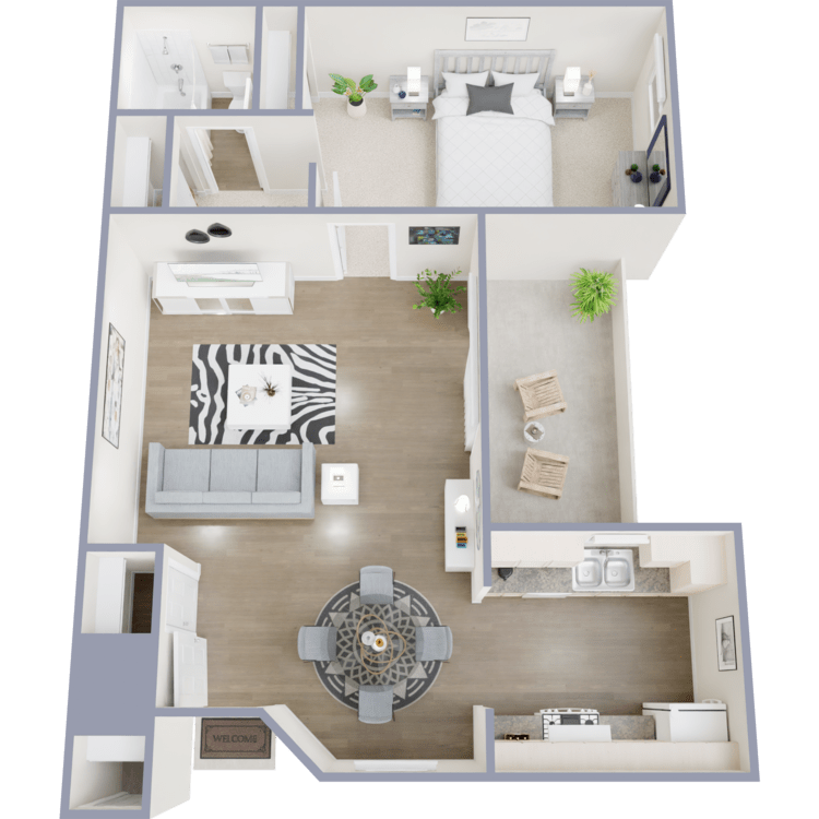 Plan 2, a 1 bedroom 1 bathroom floor plan.