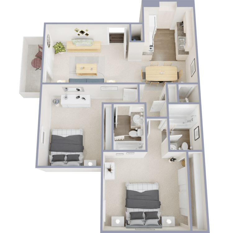 Plan 3, a 2 bedroom 2 bathroom floor plan.