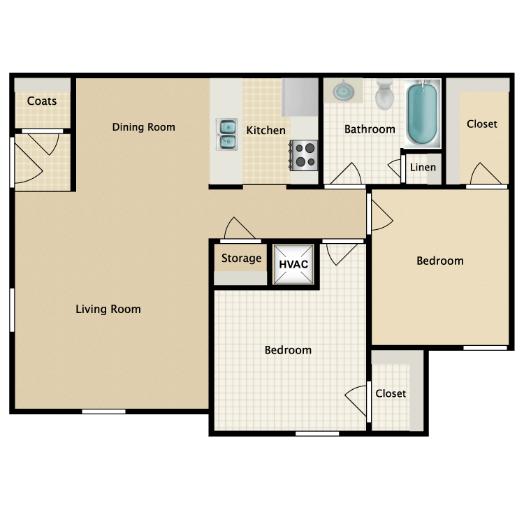 Floor plan image of 2 Bed 1 Bath-A
