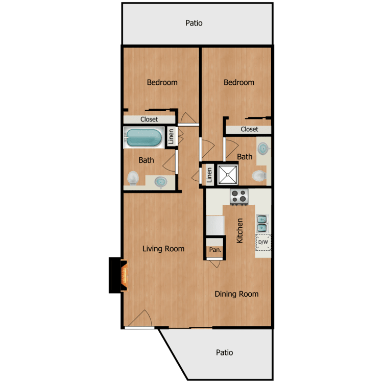 Plan 2, a 2 bedroom 2 bathroom floor plan.