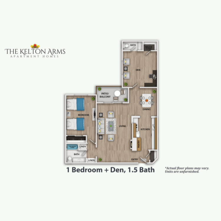 Floor plan image of 1 Bed + Den 1.5 Bath