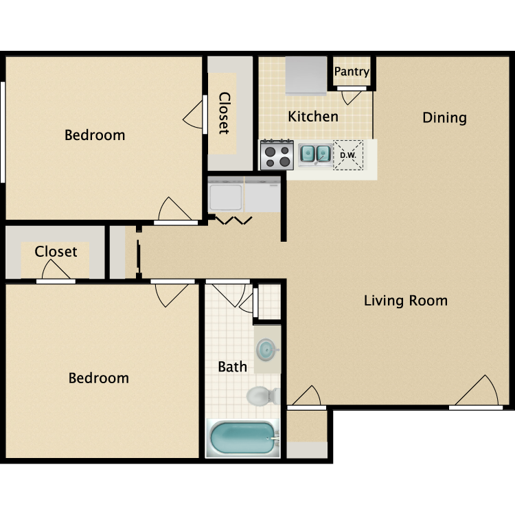 Floor plan image of 2 Bedroom 1 Bathroom