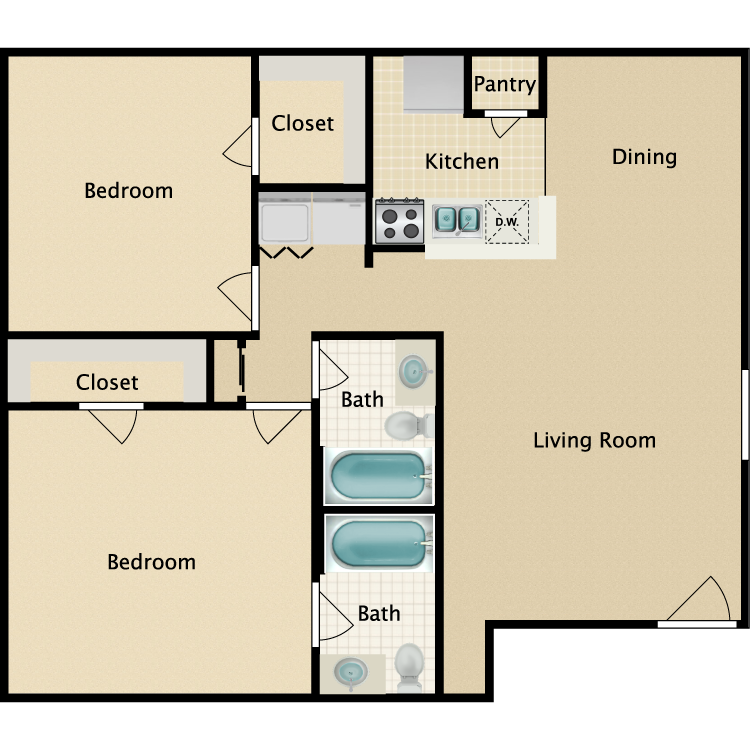 Floor plan image of 2 Bedroom 2 Bathroom