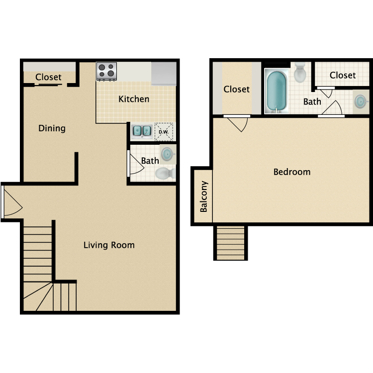Floor plan image of 1 Bedroom 1.5 Bathroom