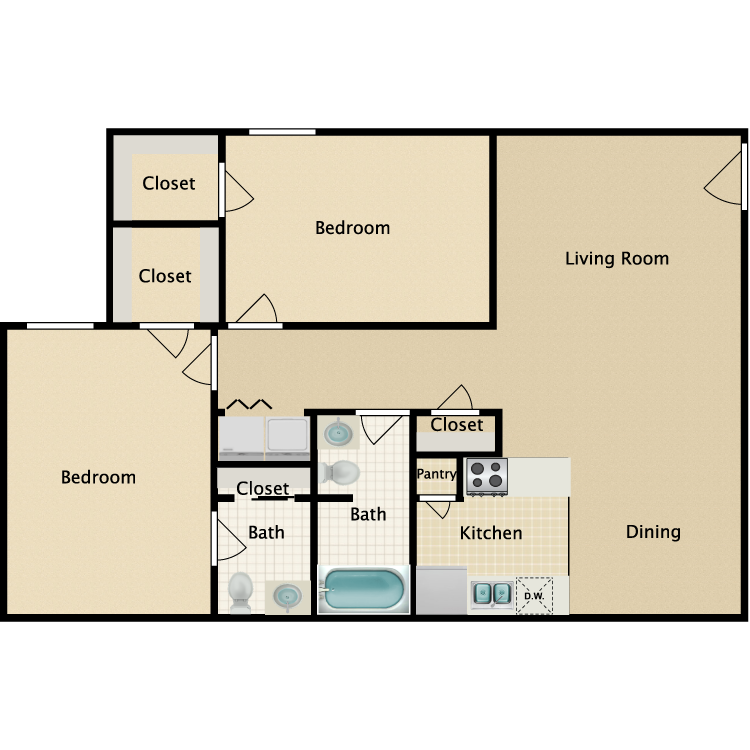 Floor plan image of 2 Bedroom 1.5 Bathroom Duplex