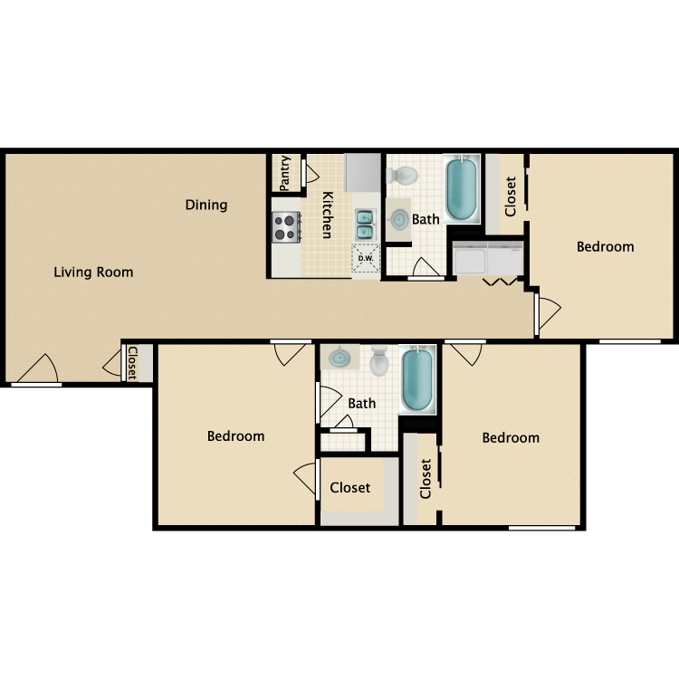 Floor plan image of 3 Bedroom 2 Bathroom Duplex