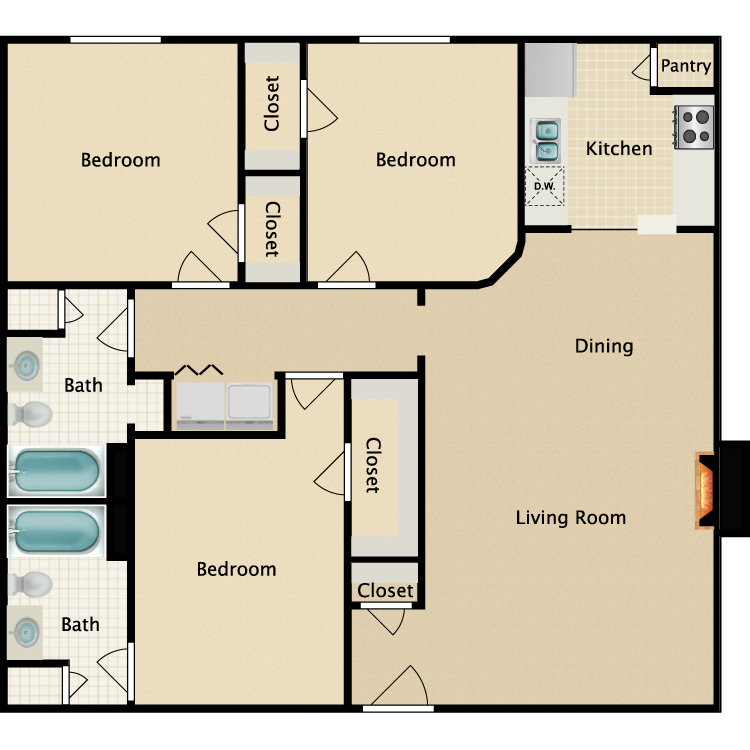 Floor plan image of 3 Bedroom 2 Bathroom