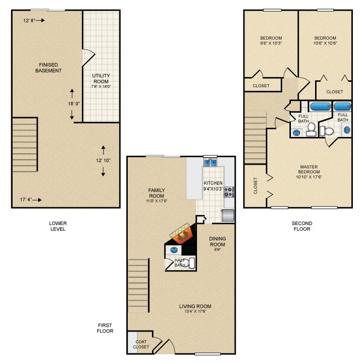 Floor plan image of 3 Bed Townhome 1