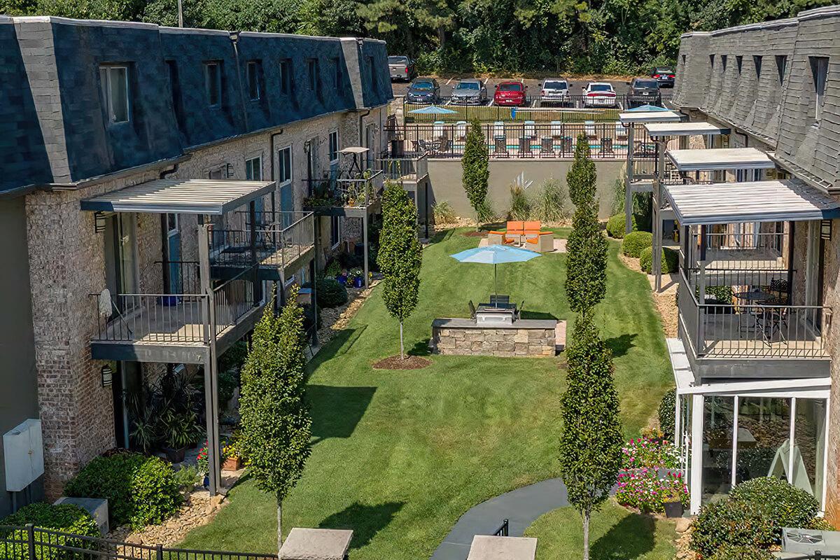 a garden in front of a building