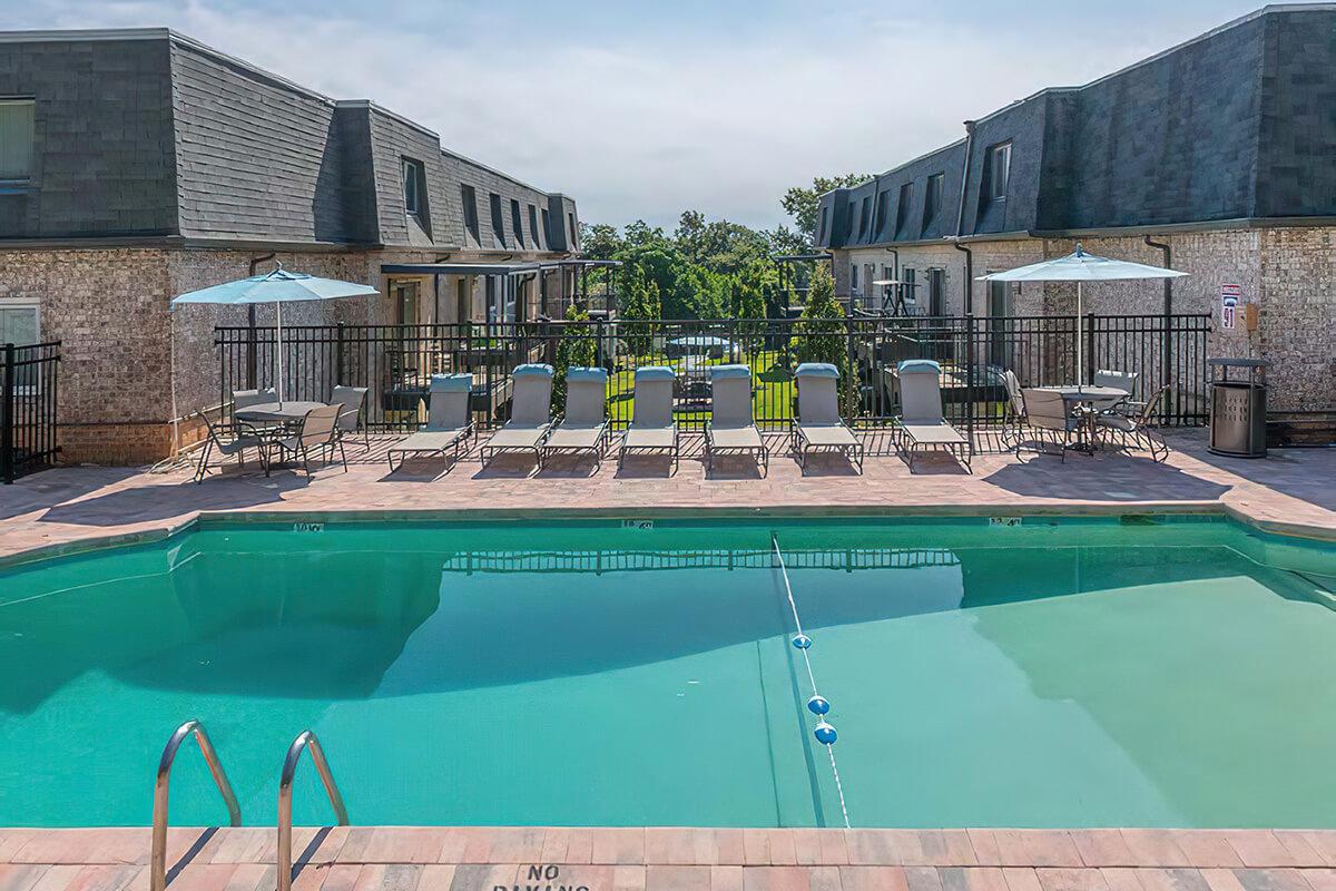 a pool next to a building