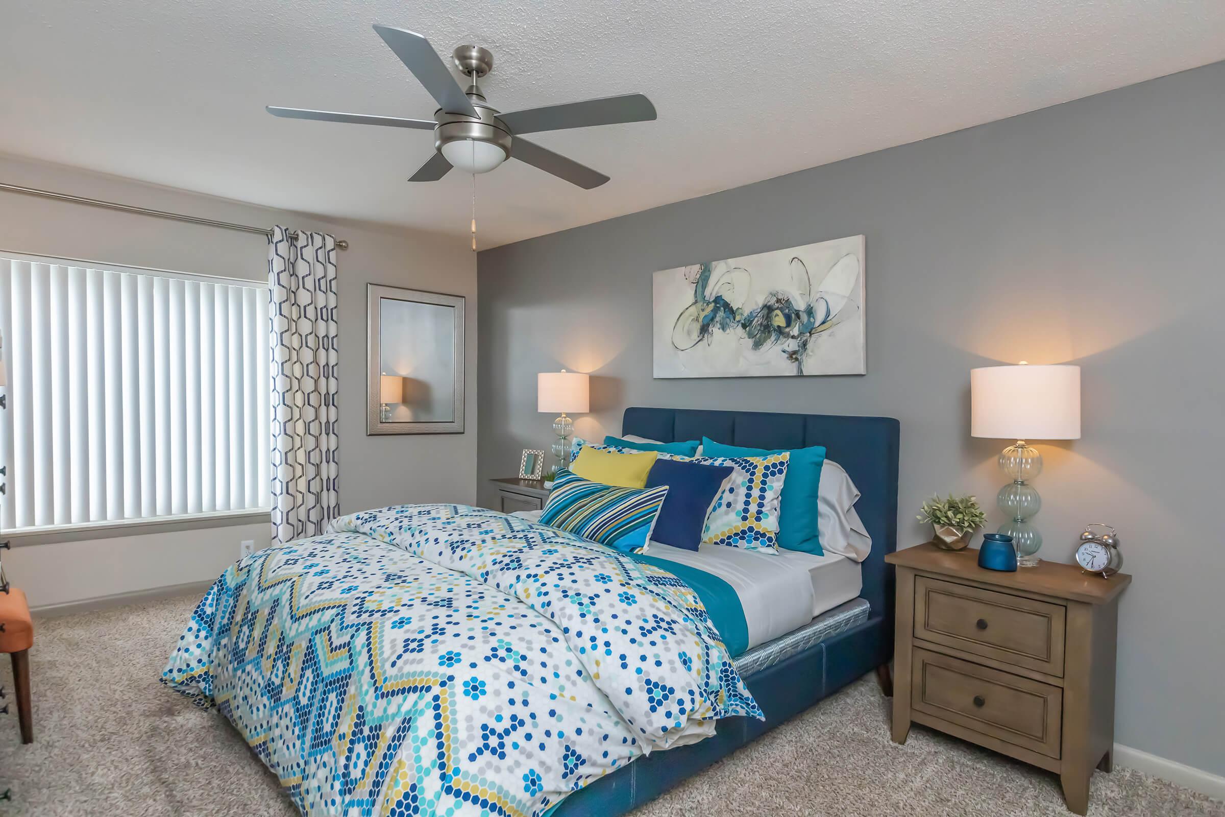 a bedroom with a bed in a room