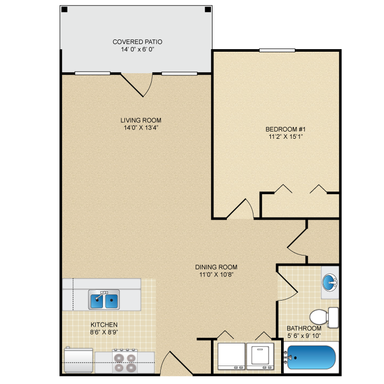 Floor plan image of 1 Bed 1 Bath Upstairs