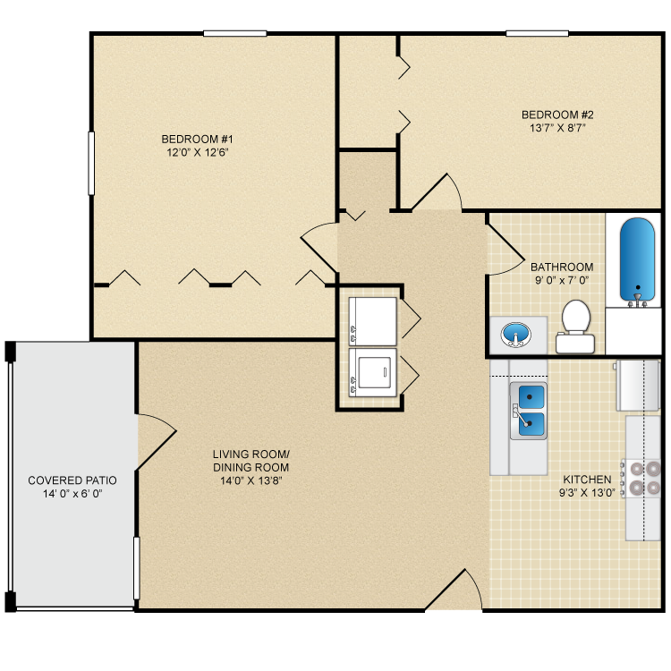 Floor plan image of 2 Bed 1 Bath Downstairs
