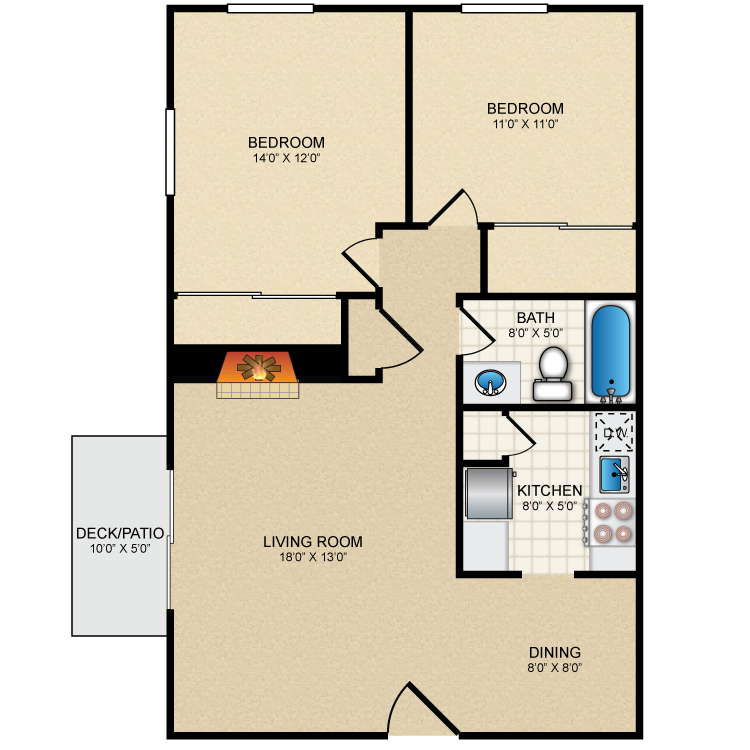 Floor plan image of 2 Bed 1 Bath