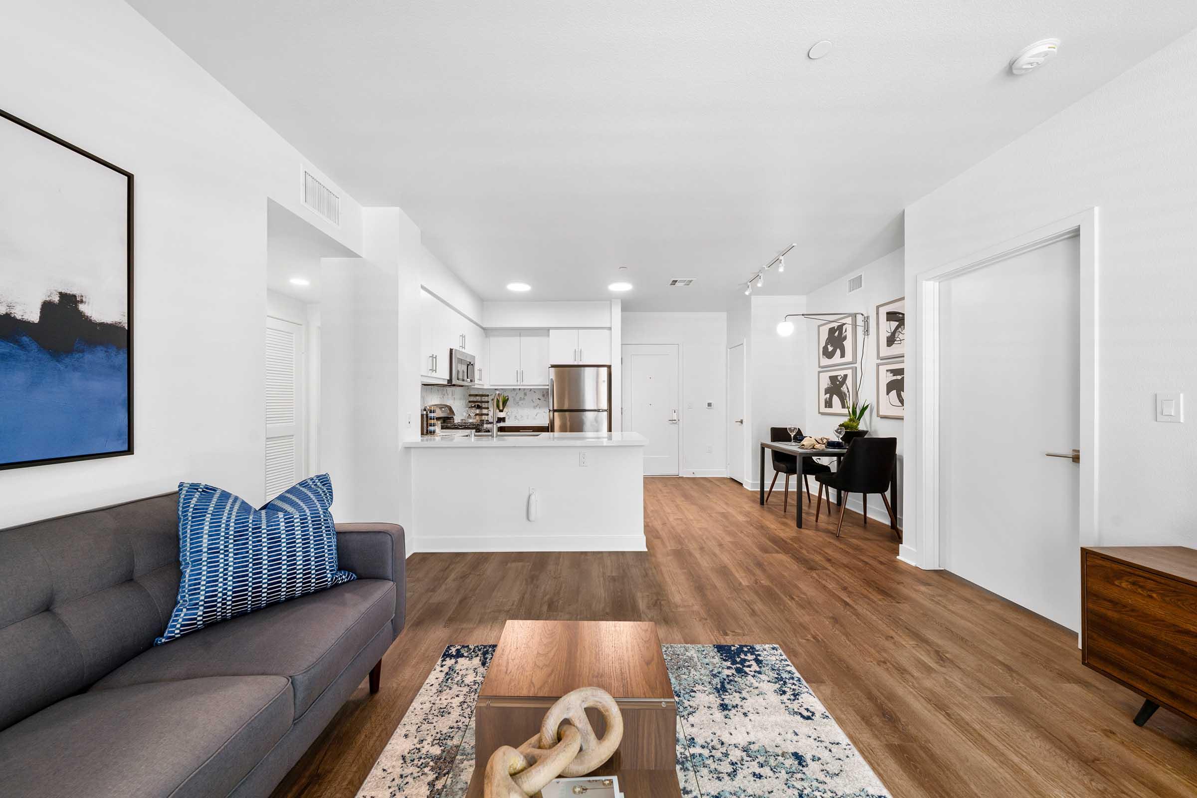 a view of the kitchen from the living room