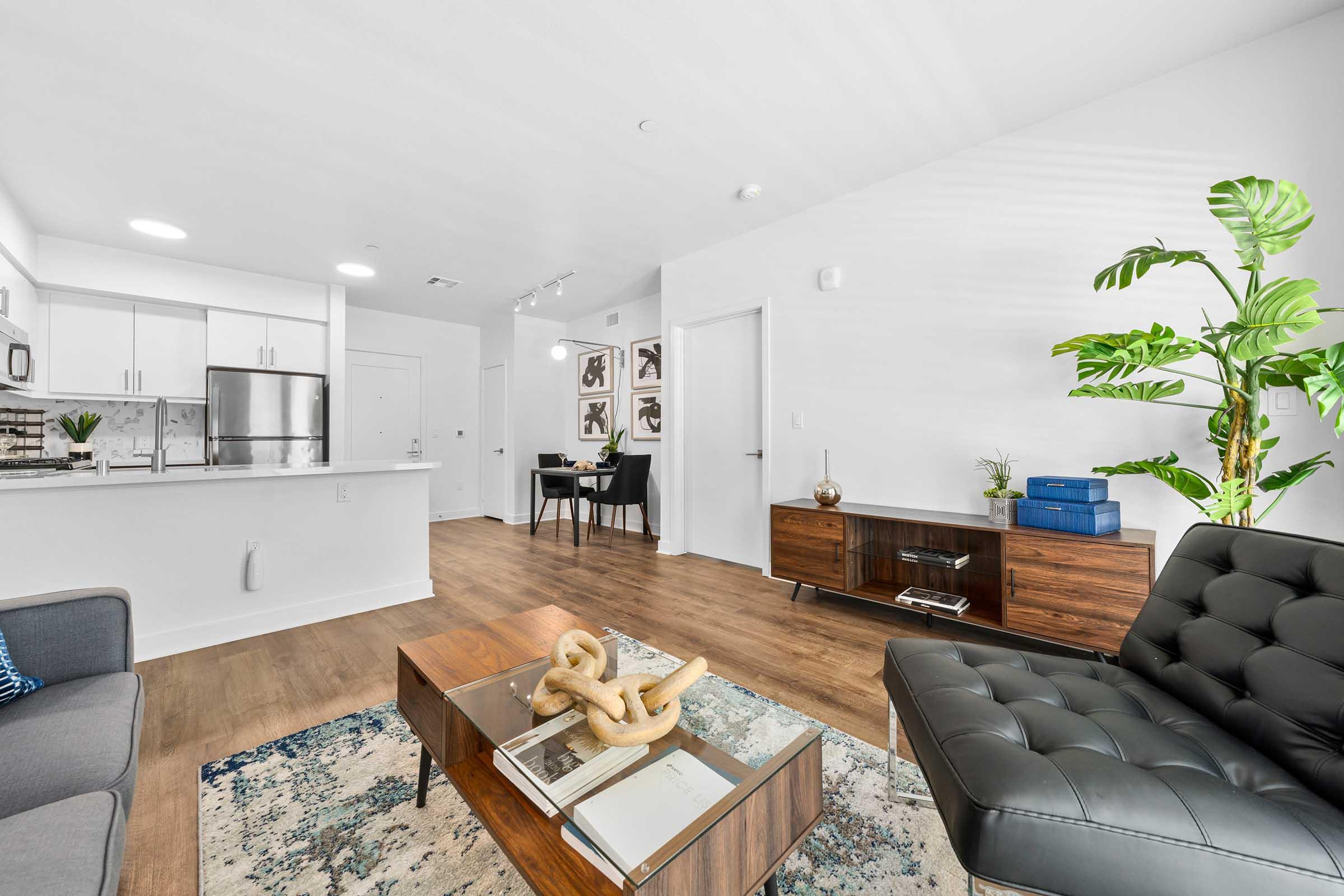 a living room with chairs