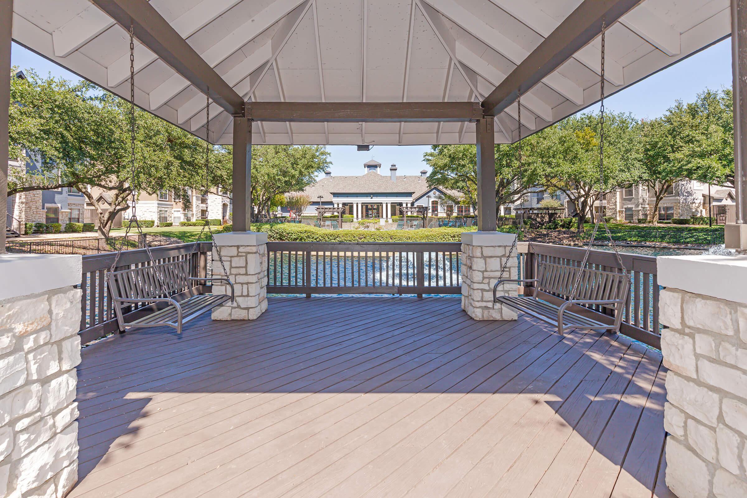 swinging benches in the community gazebo