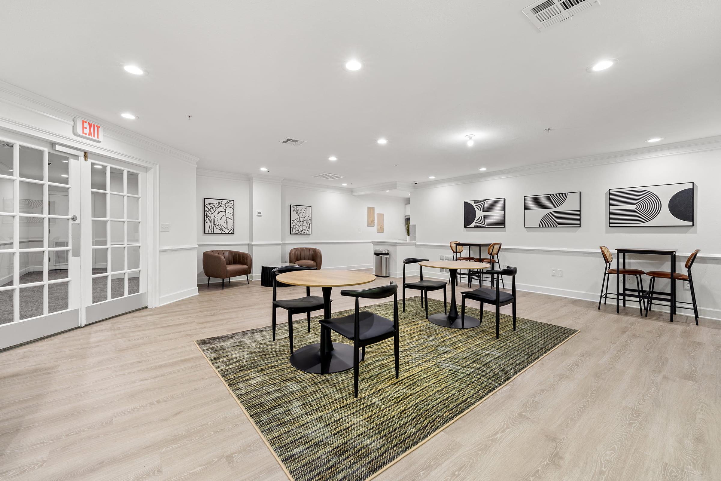 a room filled with furniture and a bench