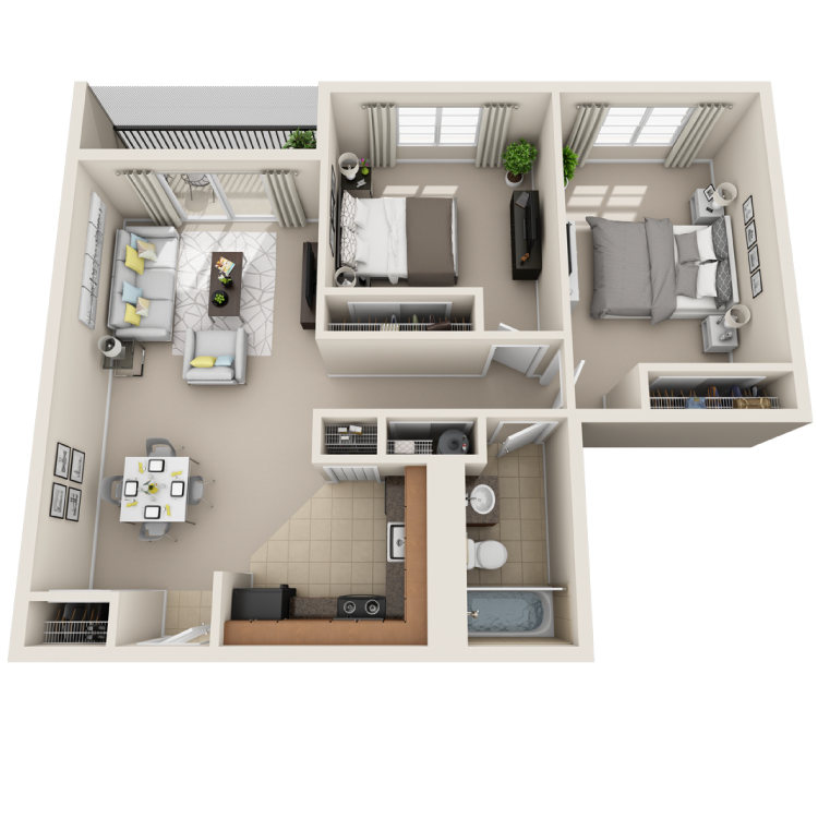 Floor plan image of 2 Bed / 1 Bath